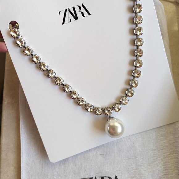 Zara Jewel Pearl Pendant necklace White Silver NWT - Picture 5 of 5